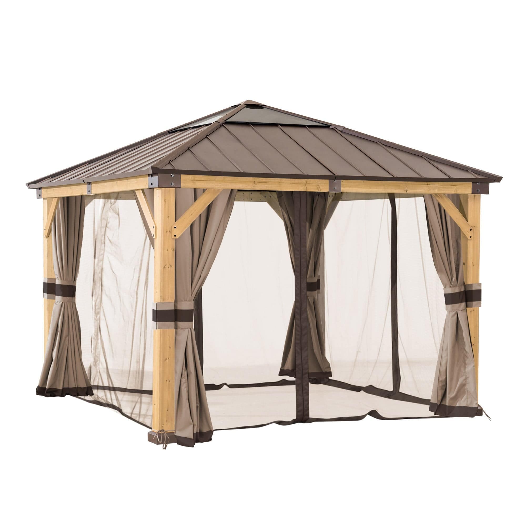 SUNJOY Replacement Curtains and Mosquito Netting for 11 ft. ×11 ft. Wood-Framed Gazebos.