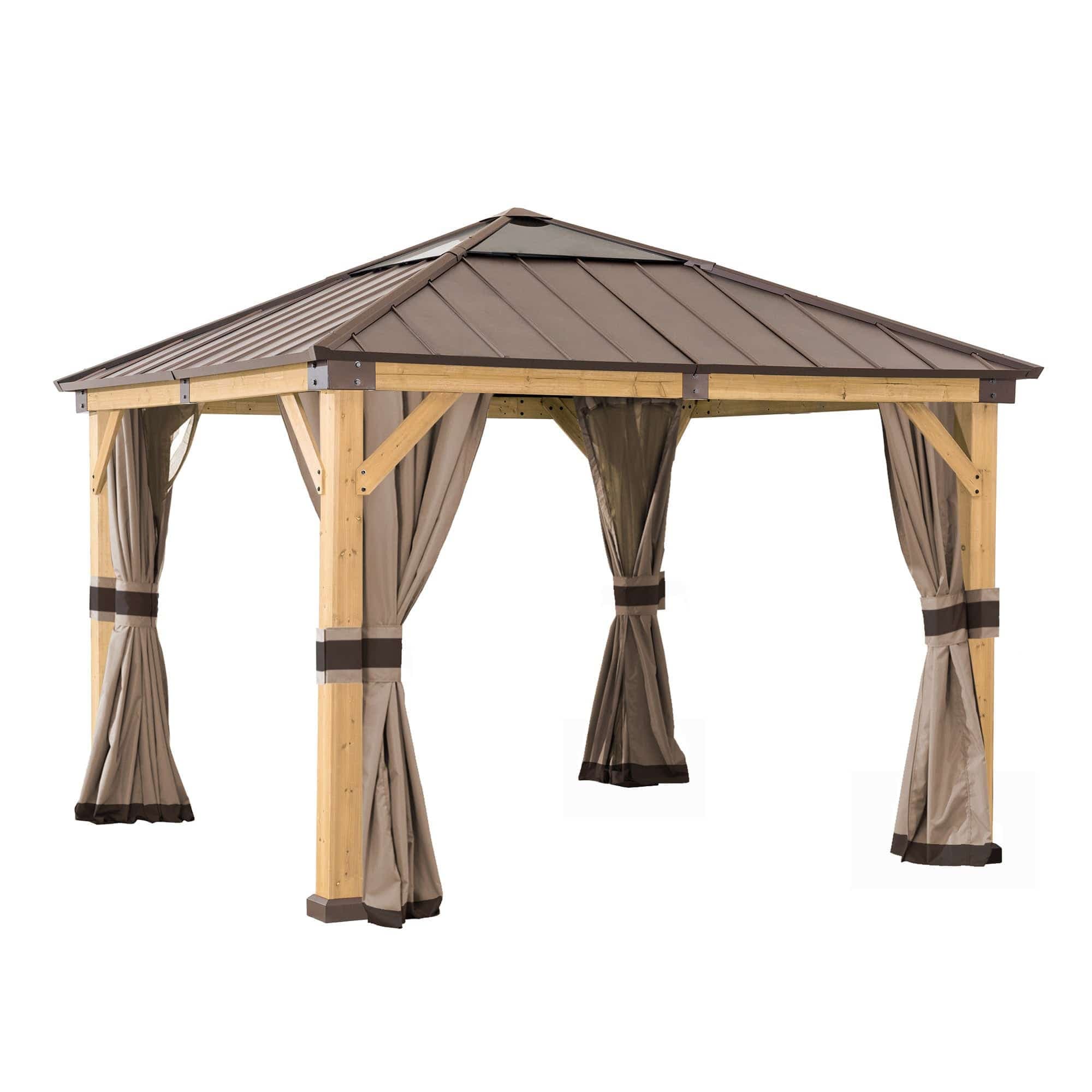 SUNJOY Replacement Curtains and Mosquito Netting for 11 ft. ×11 ft. Wood-Framed Gazebos.