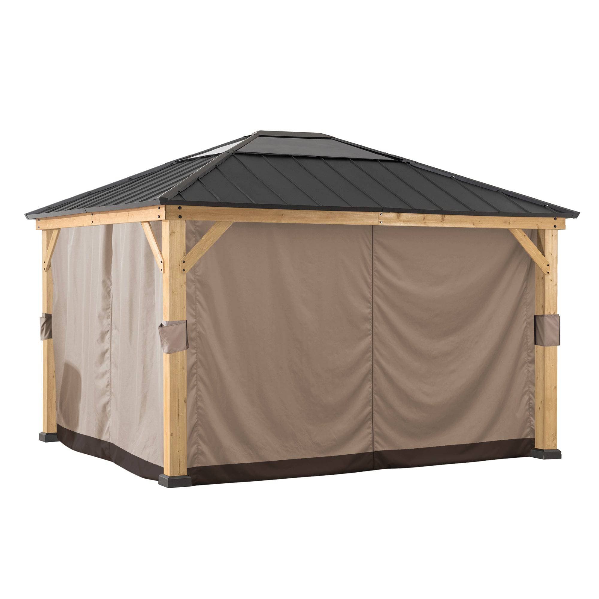 SUNJOY Replacement Curtains and Mosquito Netting for 13 ft. × 15 ft. Wood-Framed Gazebos.