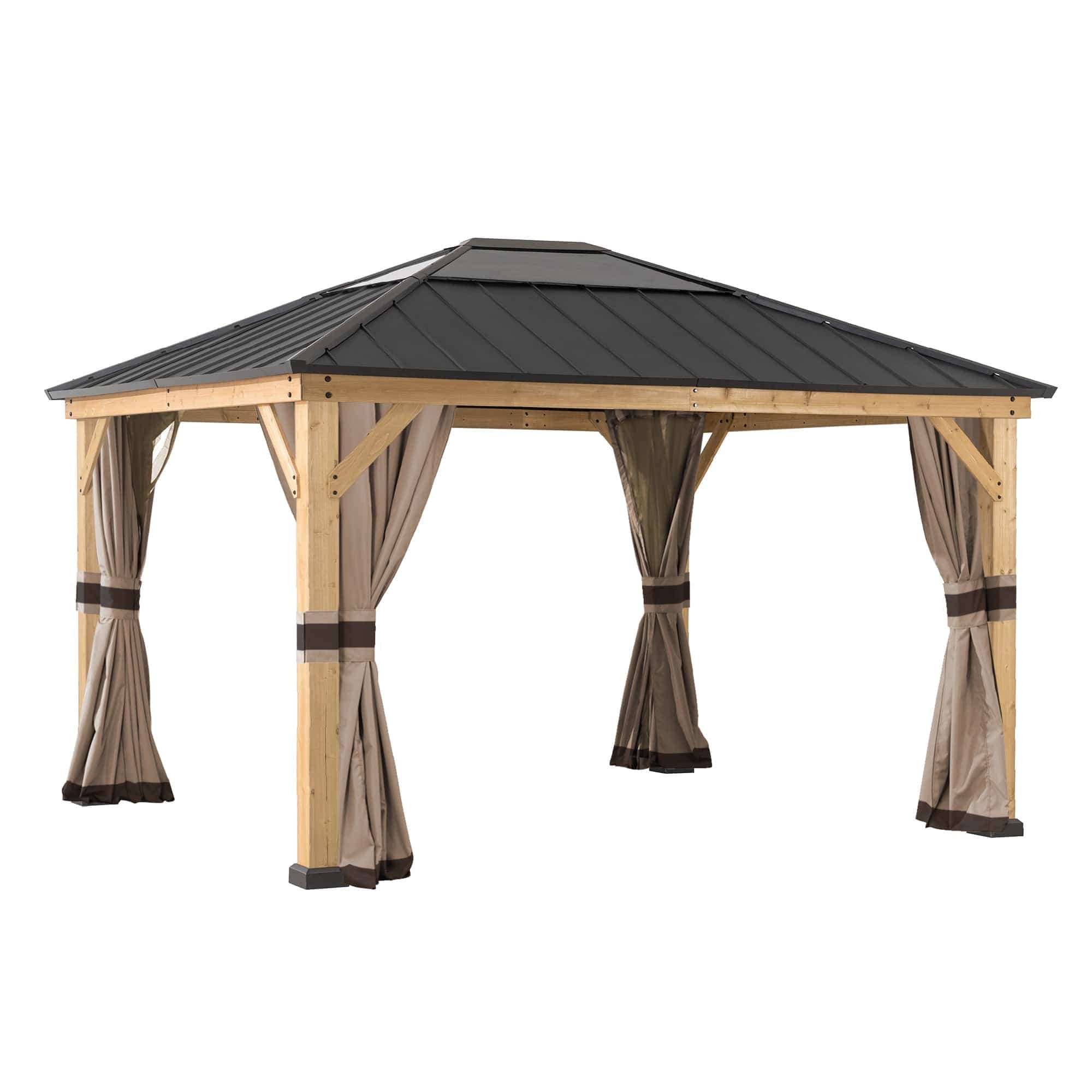 SUNJOY Replacement Curtains and Mosquito Netting for 13 ft. × 15 ft. Wood-Framed Gazebos.