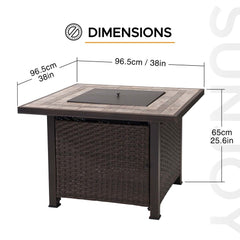 SUNJOY 38 Inch Wicker & Ceramic Fire Pit Table with Lava Rocks.