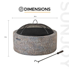 SUNJOY 26 Inch Small Outdoor Stone Firepit with Spark Screen and Poker.