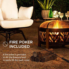 SUNJOY 31 Inch Black Wood Burning Steel Fire Pit with Spark Screen.