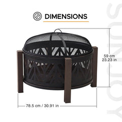 SUNJOY 31 Inch Black Wood Burning Steel Fire Pit with Spark Screen.