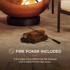 SUNJOY 32 Inch Copper Steel Outdoor Wood Fire Pit with Spark Screen.