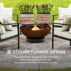 SUNJOY 32 Inch Copper Steel Outdoor Wood Fire Pit with Spark Screen.