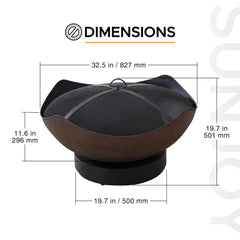 SUNJOY 32 Inch Copper Steel Outdoor Wood Fire Pit with Spark Screen.