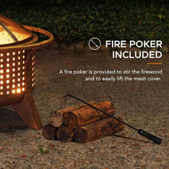 SUNJOY 30 Inch Copper Steel Holiday Fire Pit with Spark Screen & Poker.