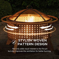 SUNJOY 30 Inch Copper Steel Holiday Fire Pit with Spark Screen & Poker.