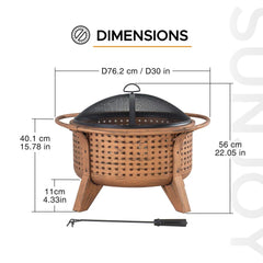 SUNJOY 30 Inch Copper Steel Holiday Fire Pit with Spark Screen & Poker.