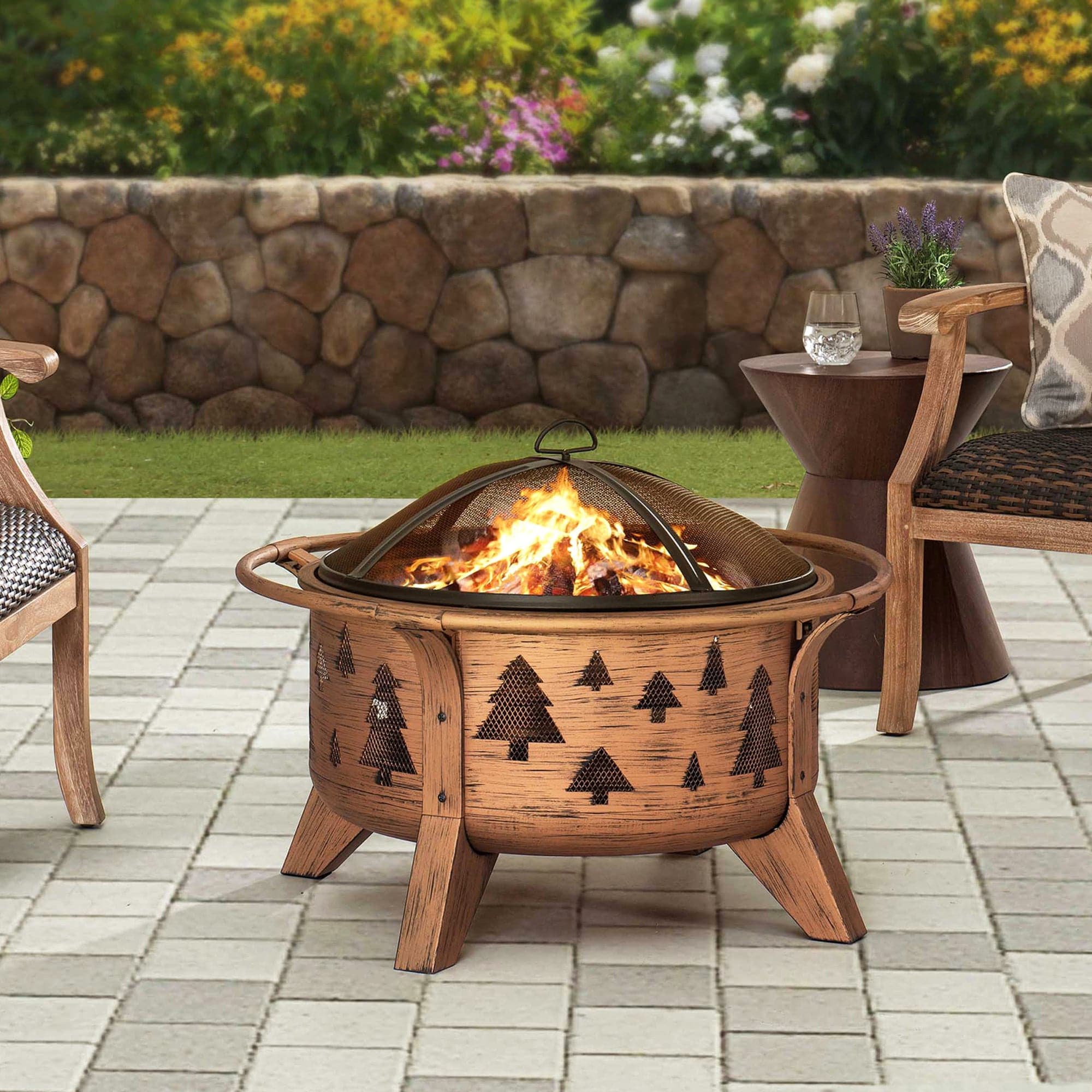SUNJOY Outdoor Fire Pit Portable Backyard Fire Pit Large Round Fire Pit.