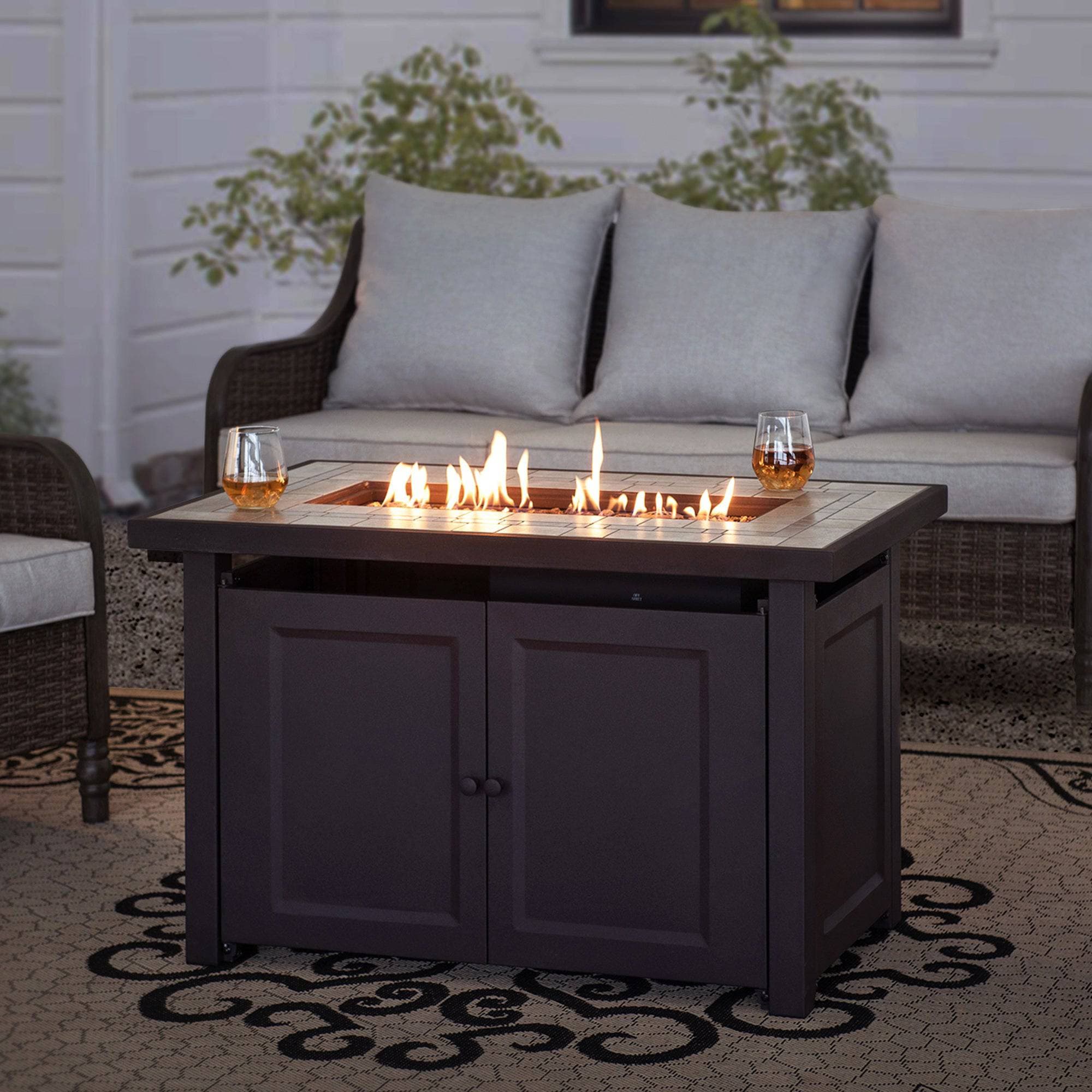 SUNJOY Propane Gas Fire Pit Table with Tile Tabletop & Lava Rocks.