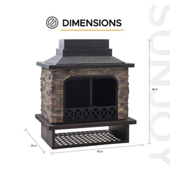 SUNJOY 48 Inch Outdoor Stone Fireplace Kit with Chimney and Doors.