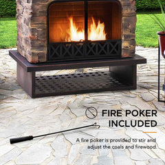 SUNJOY 48 Inch Outdoor Stone Fireplace Kit with Chimney and Doors.