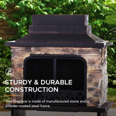 SUNJOY 48 Inch Outdoor Stone Fireplace Kit with Chimney and Doors.