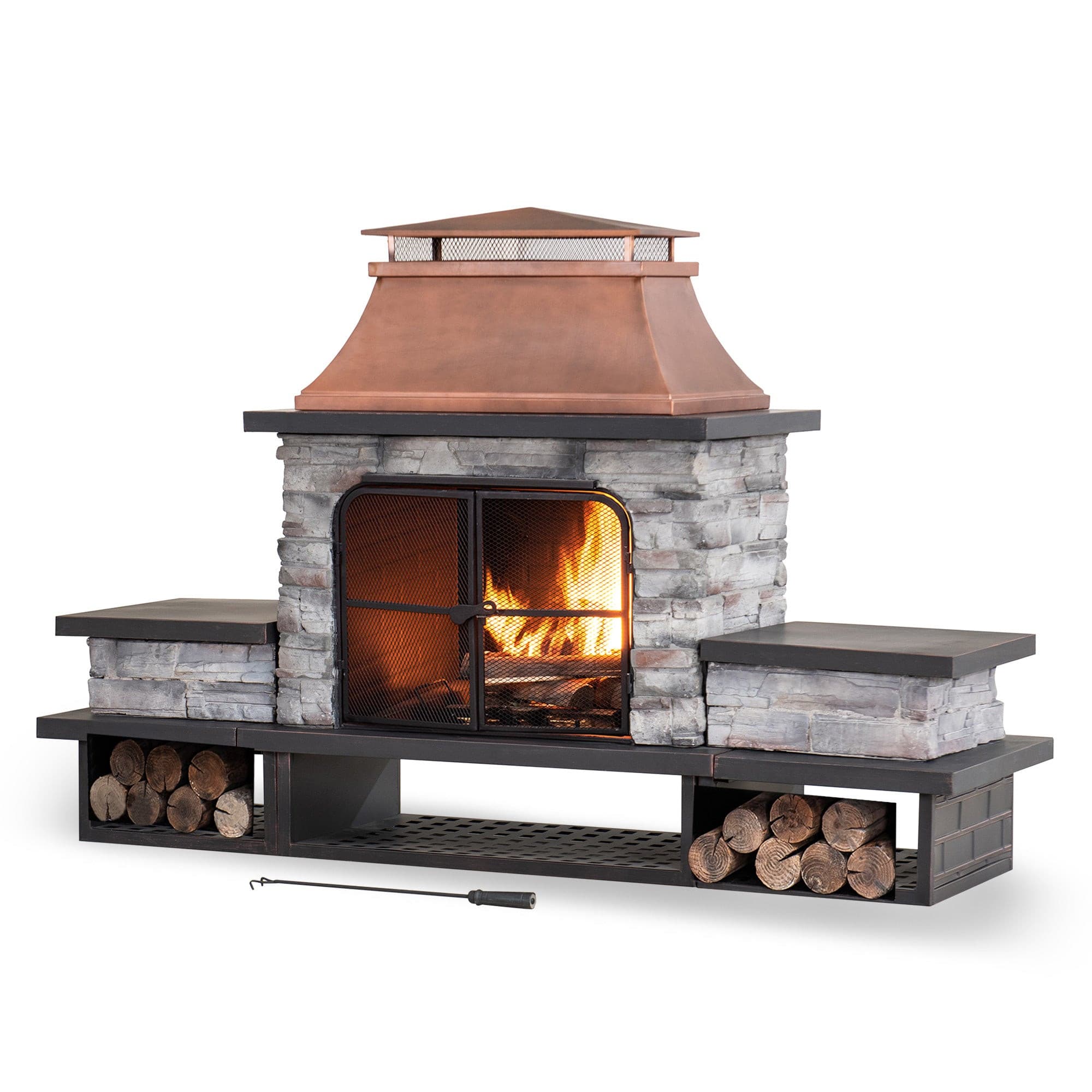 SUNJOY 48 Inch Wood Burning Stone Fireplace with Log Holders.