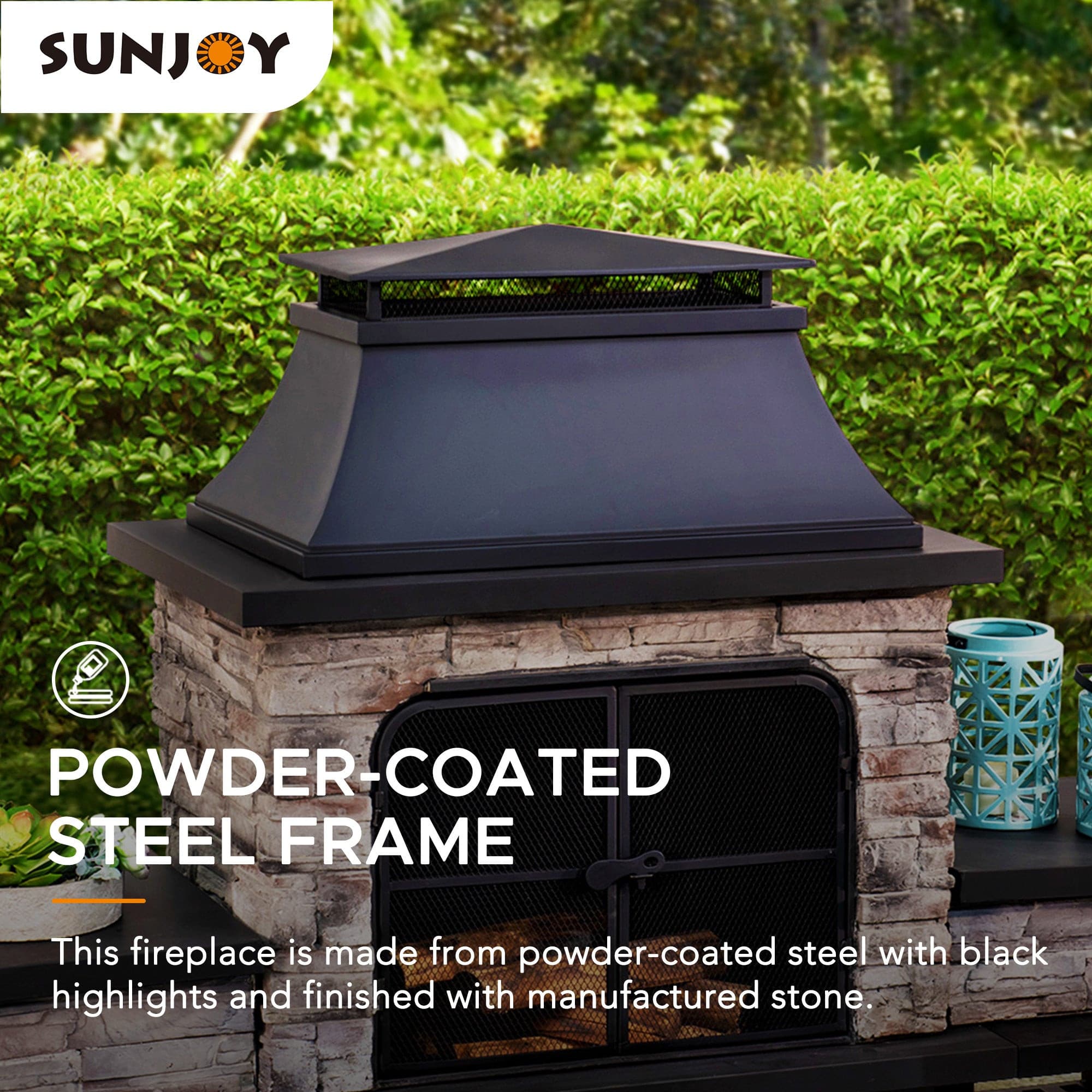SUNJOY 48 Inch Wood Burning Stone Fireplace with Log Holders.