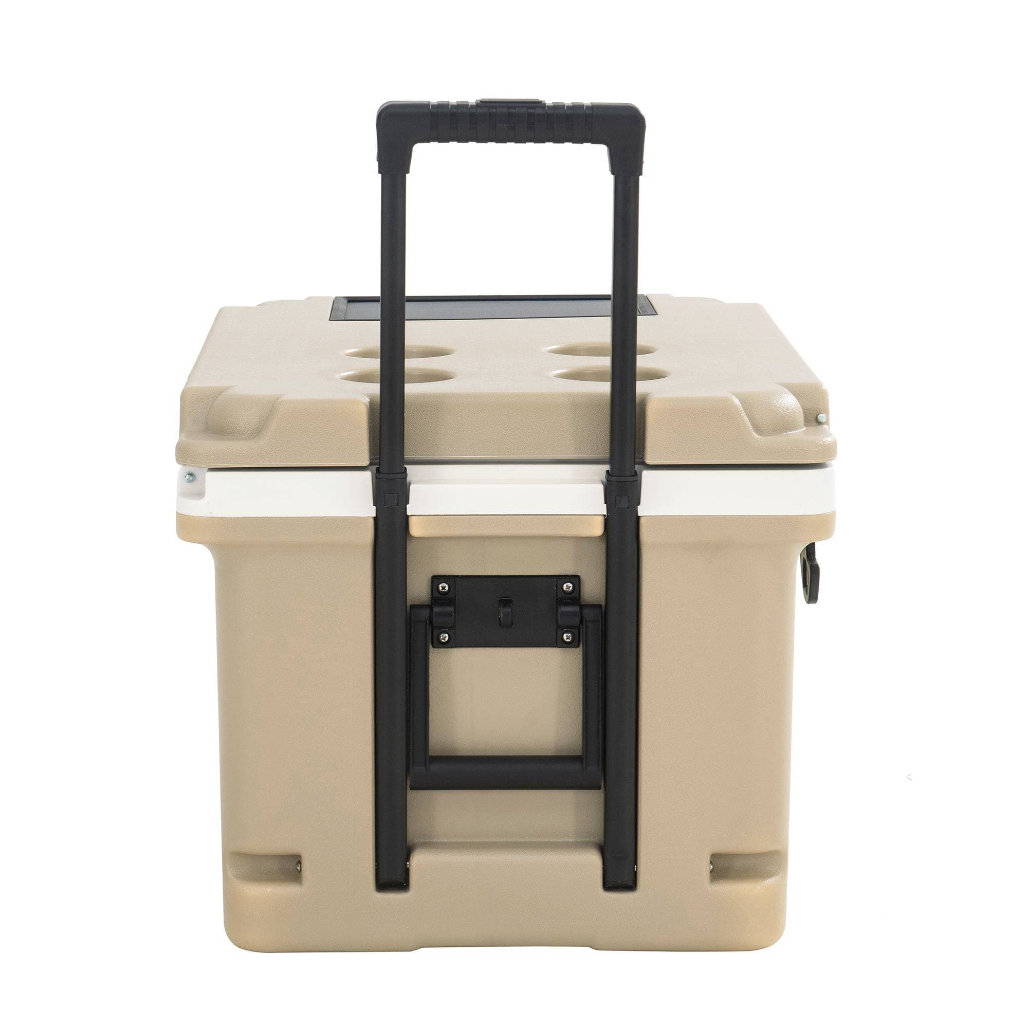SUNJOY 60-quart Insulated Beach Ice Chest Cooler with Solar Panel, Wheels, and Handles.