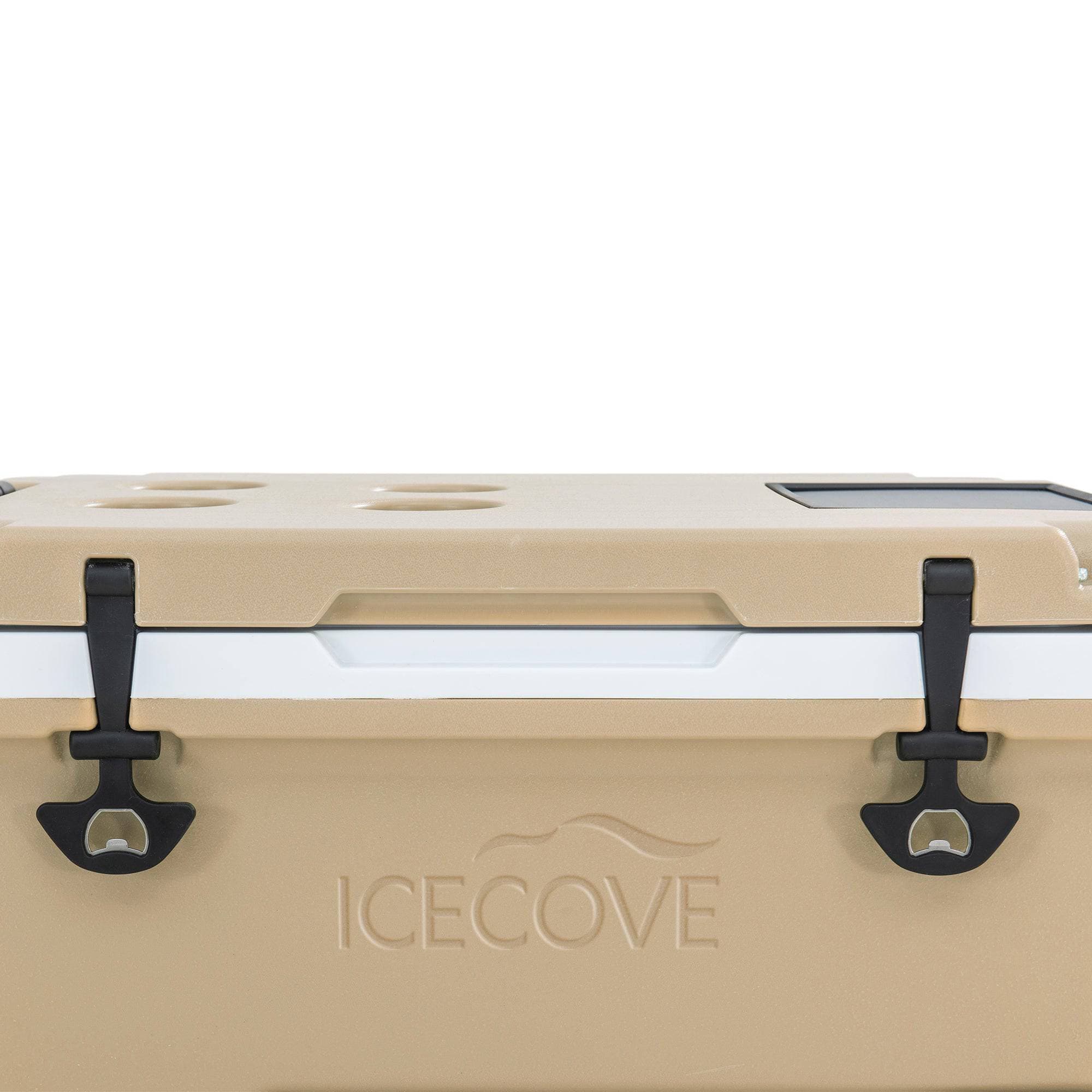 SUNJOY 60-quart Insulated Beach Ice Chest Cooler with Solar Panel, Wheels, and Handles.