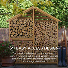 SUNJOY Outdoor Cedar Firewood Storage Rack Shed with Asphalt Roof.