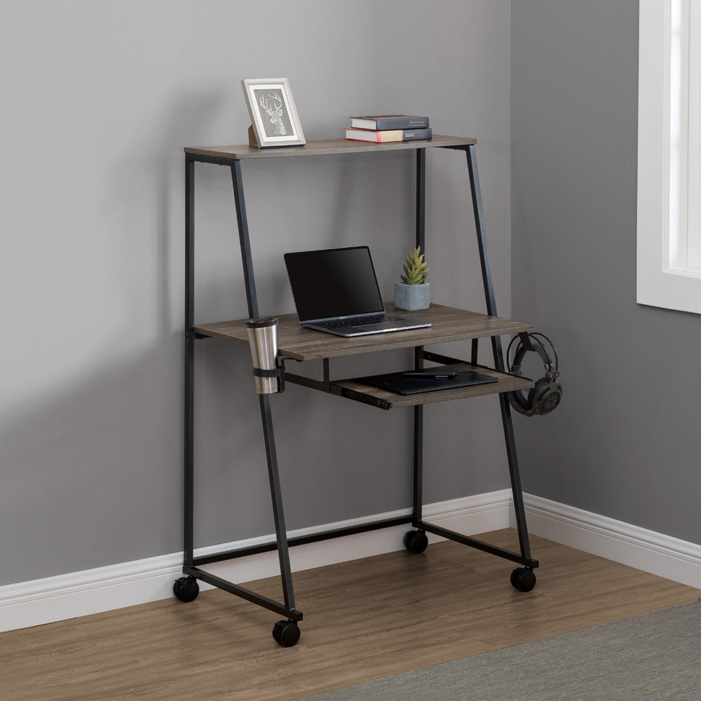 SUNJOY 33" Simplistic Mobile Computer Desk with Lockable Wheels, Cup Holder and Headset Hook.