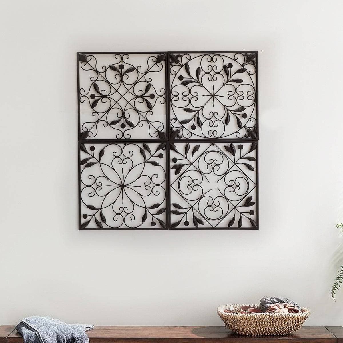 SUNJOY Brown 4-Panel Iron Wall Art.