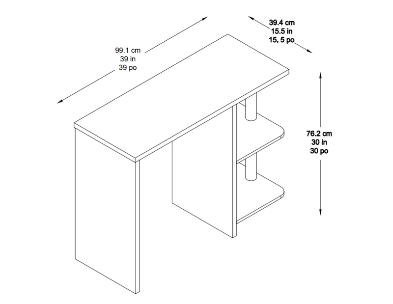 39" Farmhouse Design Compact Space Saving Home Office Computer Desk Work Station with Two Open Storage Shelves