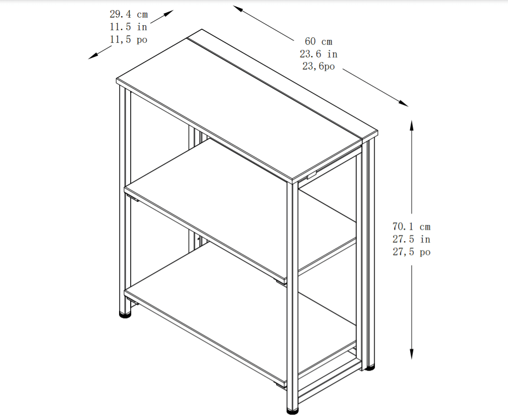 SUNJOY 24" Steel Frame Folding Bookcase with 3-Tier Shelves.