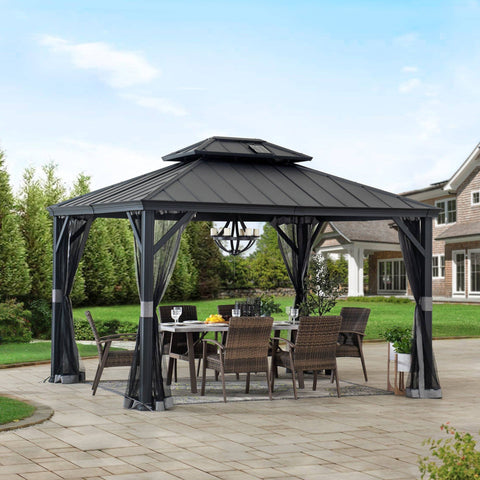 SUNJOY 10x12 Hardtop Gazebo, Outdoor Patio Aluminum Frame Gazebo with ...