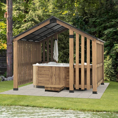 Sunjoy Outdoor Patio Pavilion Metal Hardtop Wooden Gazebo Kit for Sale.