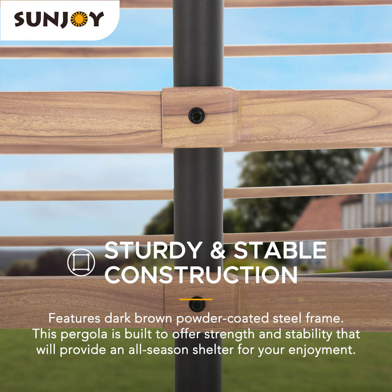 Sunjoy Outdoor Patio 12x14 Modern Dark Brown Steel Arc-Shaped Pergola