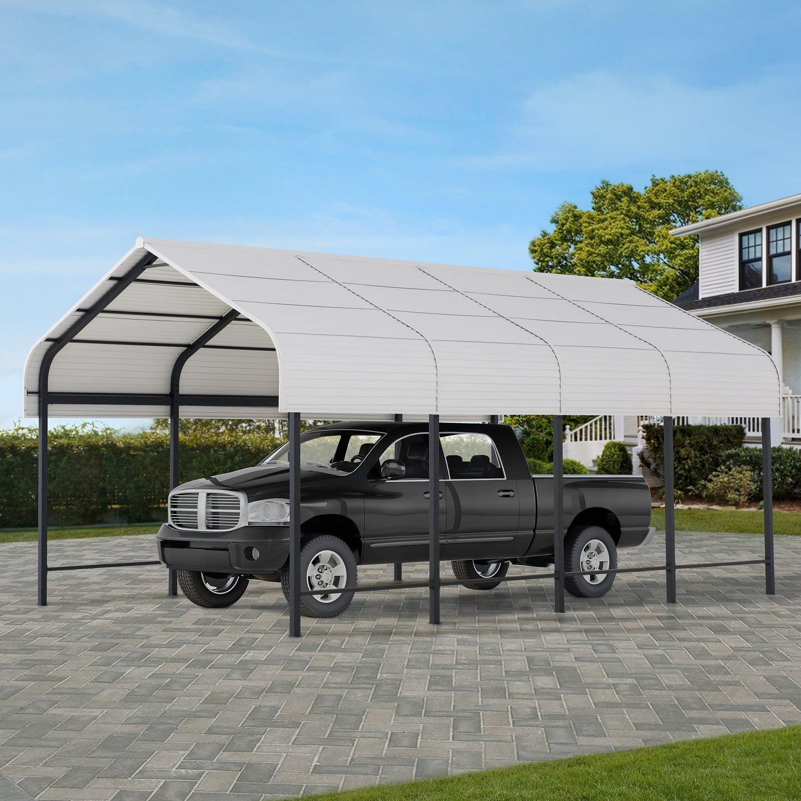 Sunjoy Steel Carports 12x20 Heavy Duty Metal Gazebo, Outdoor Living ...