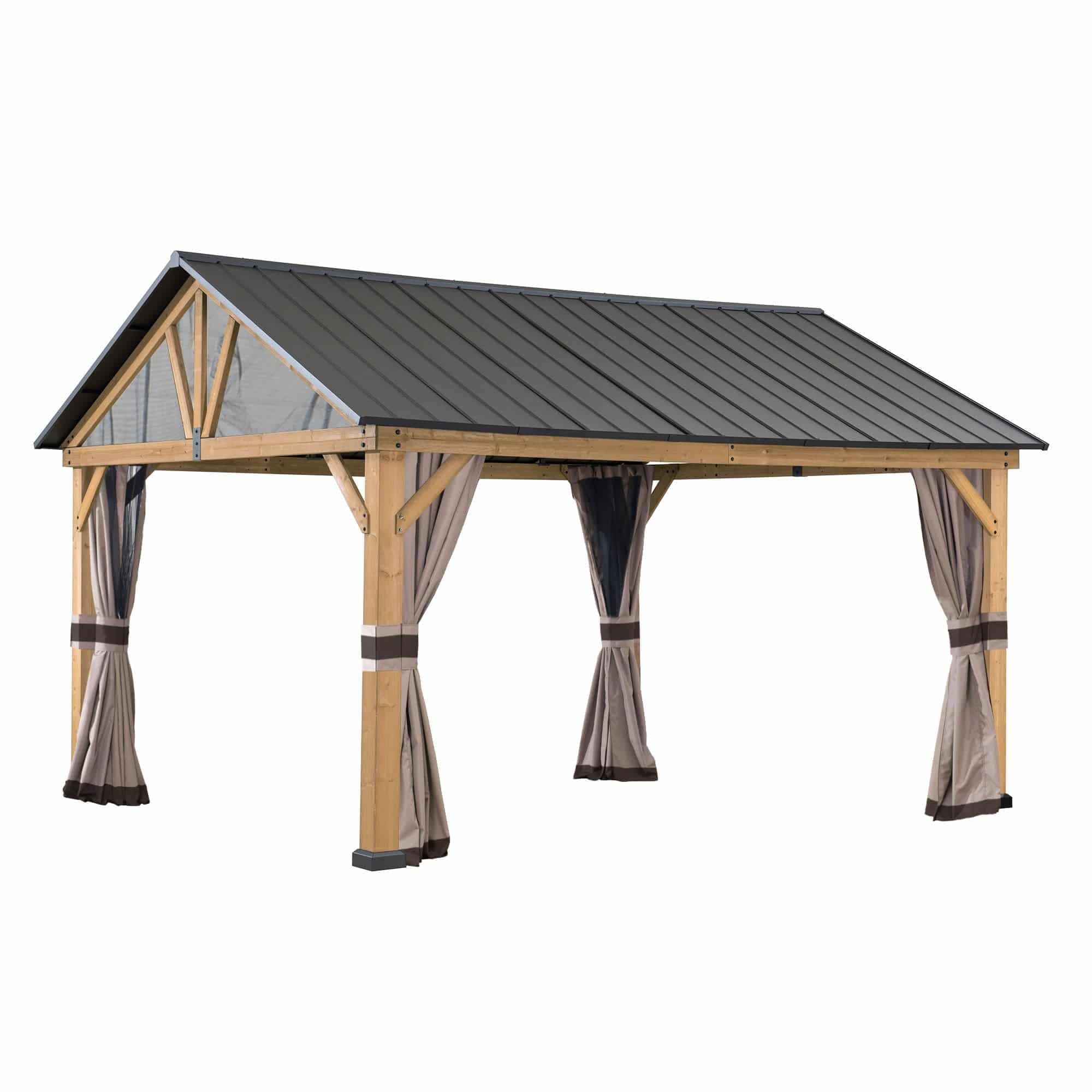 SUNJOY Replacement Curtains and Mosquito Netting for 11 ft. ×13 ft. Wood-Framed Gable Roof Gazebos (W/Netting Tube).