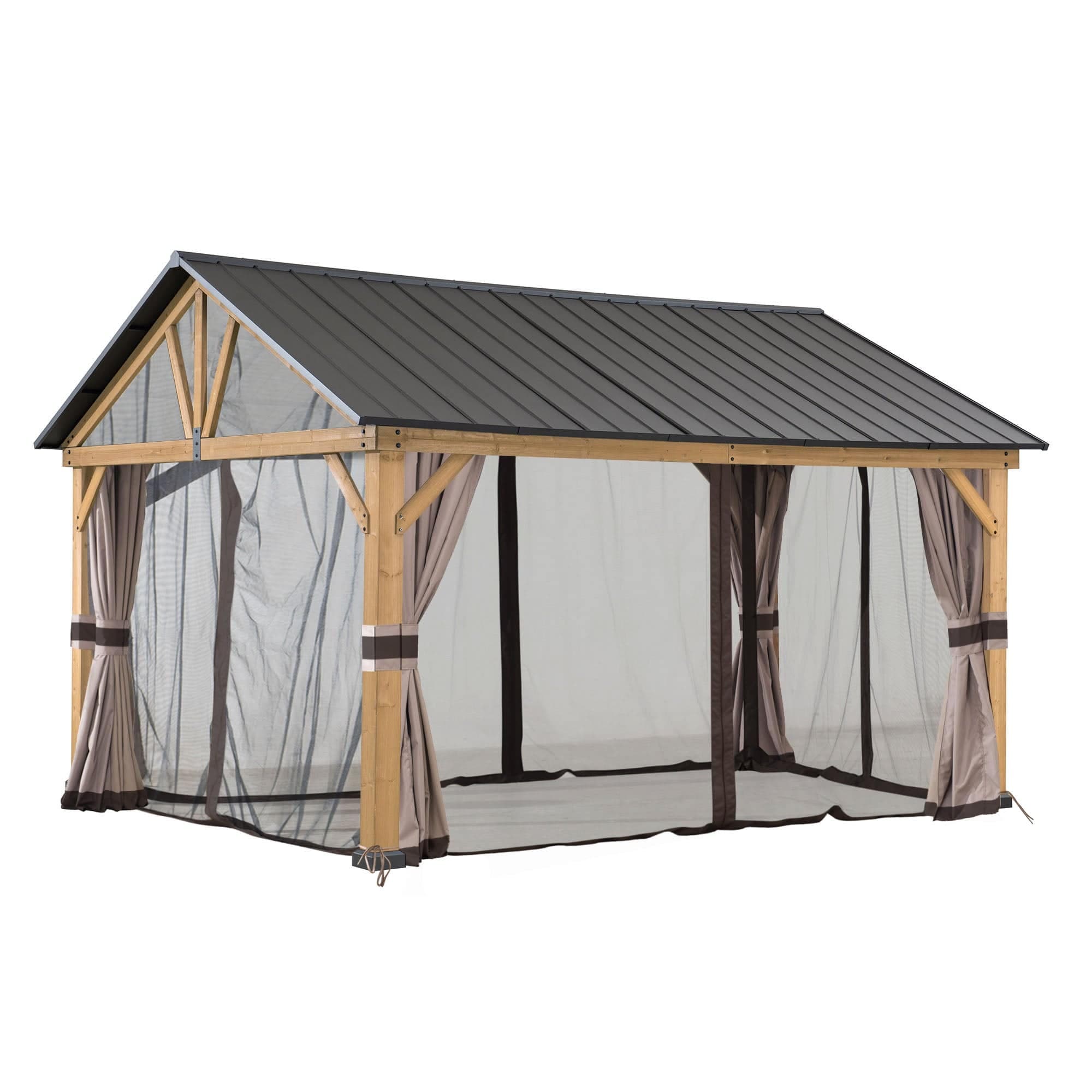 SUNJOY Replacement Curtains and Mosquito Netting for 11 ft. ×13 ft. Wood-Framed Gable Roof Gazebos (W/Netting Tube).