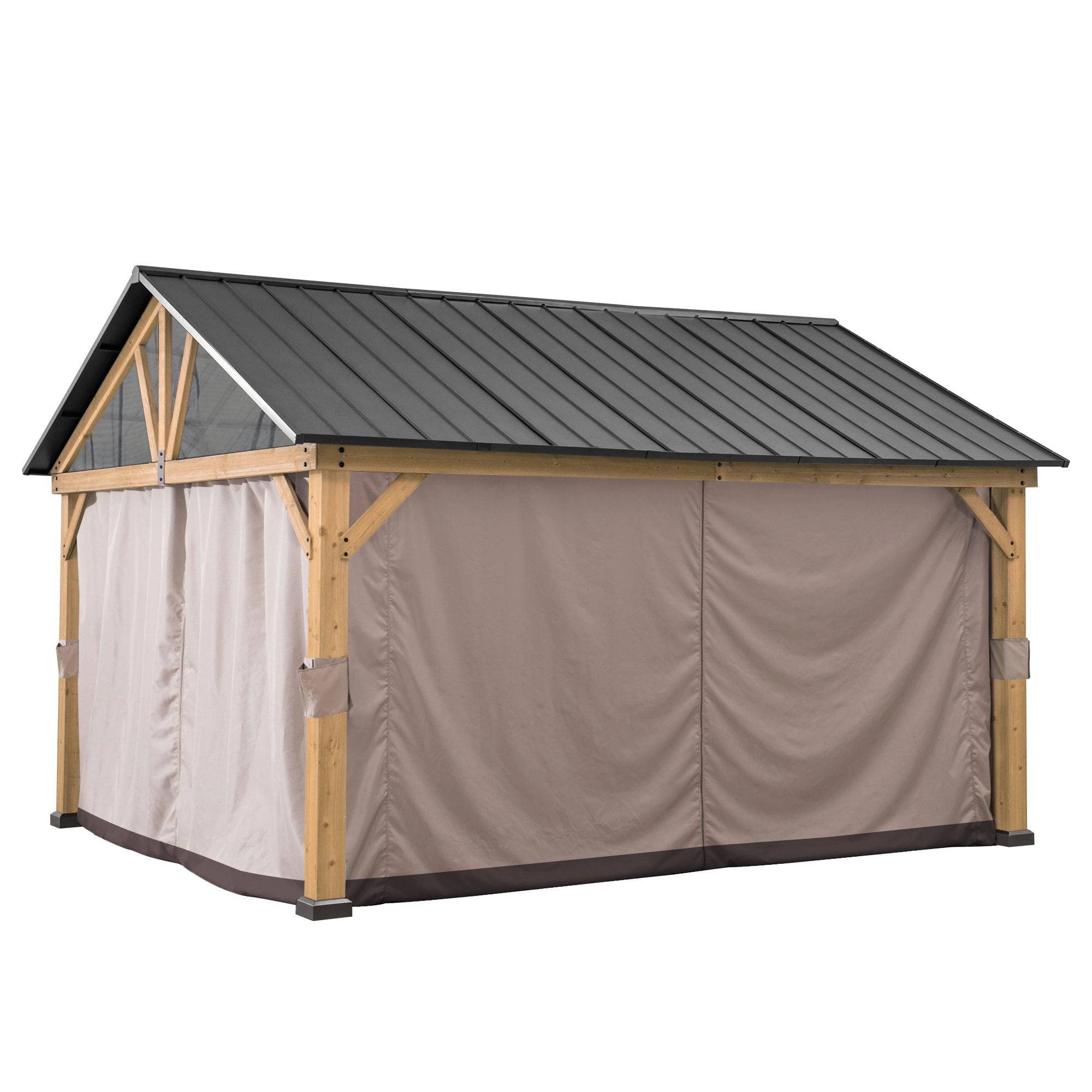 SUNJOY Replacement Curtains for 13 ft. × 15 ft. Wood-Framed Gable Roof Gazebos (W/Netting Tube).