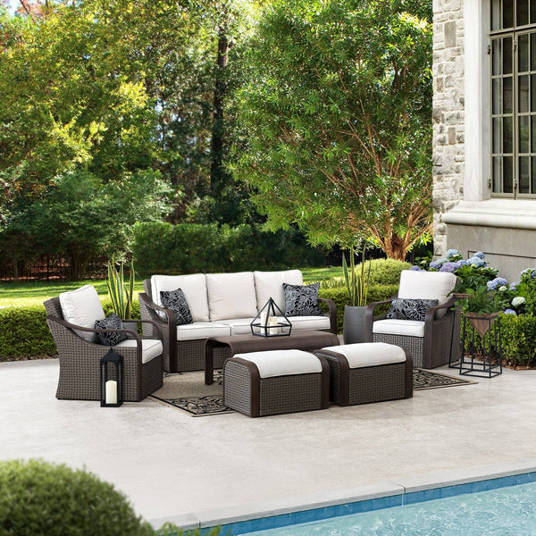 6 piece Outdoor Patio Conversation Set Furniture with Ottomans on Sale.