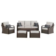6 piece Outdoor Patio Conversation Set Furniture with Ottomans on Sale.