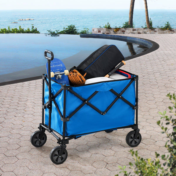 Sunjoy Blue Odell Collapsible Folding Wagon Cart with Wheels.