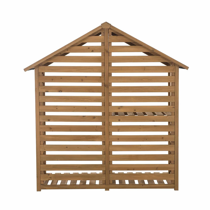 Outdoor Wooden Storage Shed, Firewood Storage Rack with Shelf and Roof