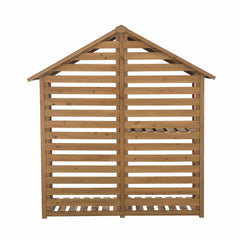 YardCove Highwood Outdoor Wooden Storage Shed, Firewood Storage Rack with Asphalt Roof and 2-Tier Shelves.