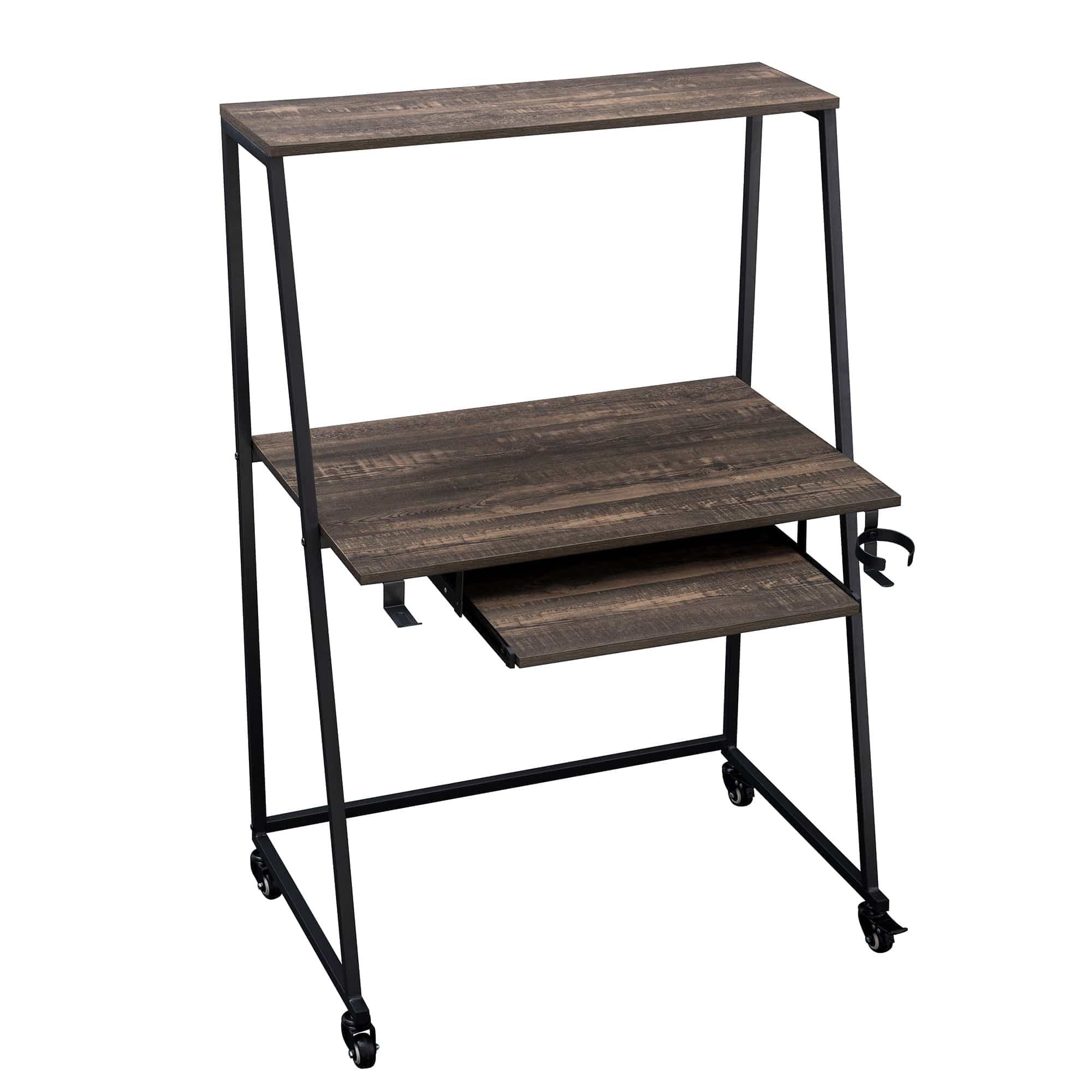 SUNJOY 33" Simplistic Mobile Computer Desk with Lockable Wheels, Cup Holder and Headset Hook.