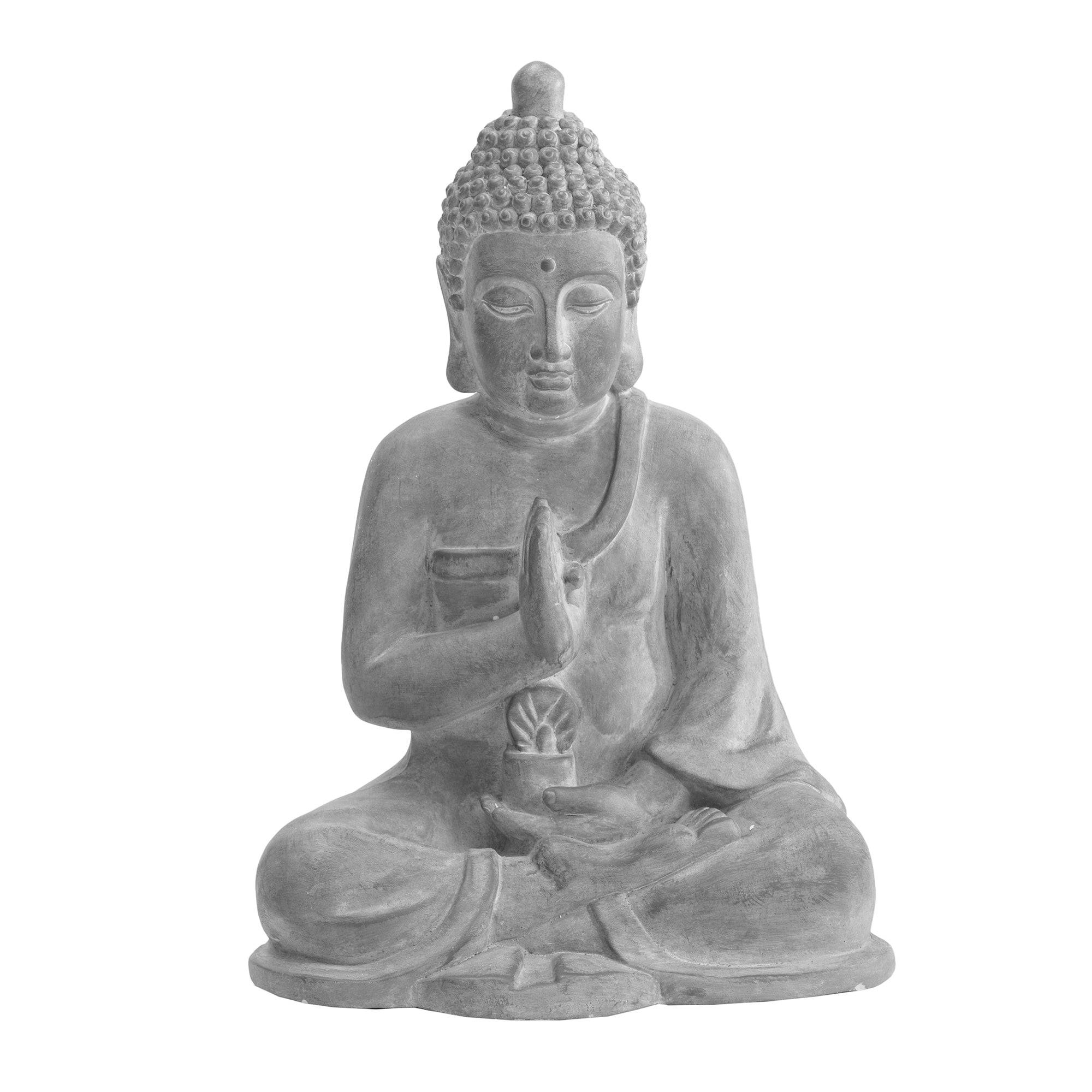 SUNJOY Light Gray Clay Decorative Buddha Garden Décor Statue.