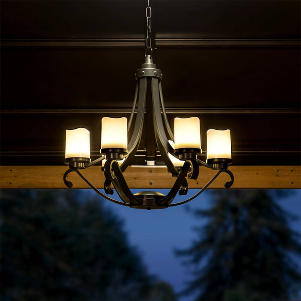 Sunjoy Traditional Outdoor Battery Powered Six-Light LED Chandelier.