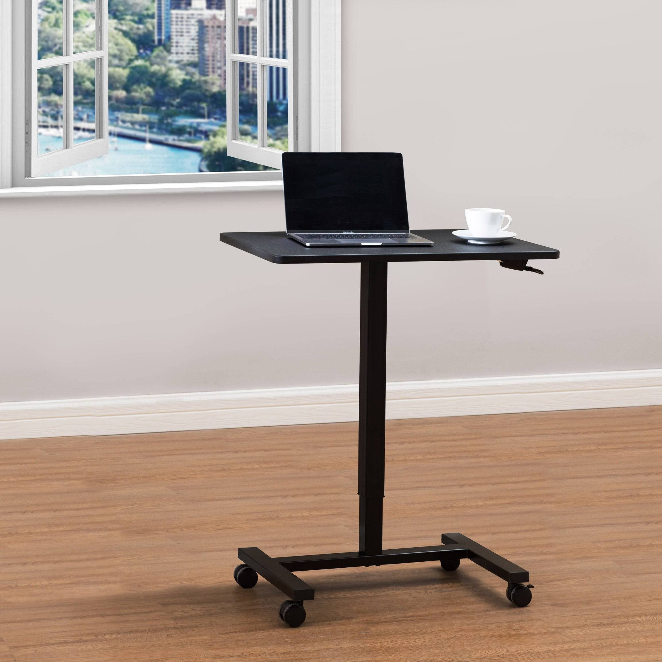 SUNJOY 27" Black Adjustable Office Mobile Desk Cart with Locking Casters.