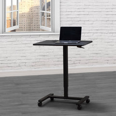Studio Space 27" Modern Black Sit-Stand Adjustable Office Table Workstation Pneumatic Mobile Desk Cart with Four Locking Casters.