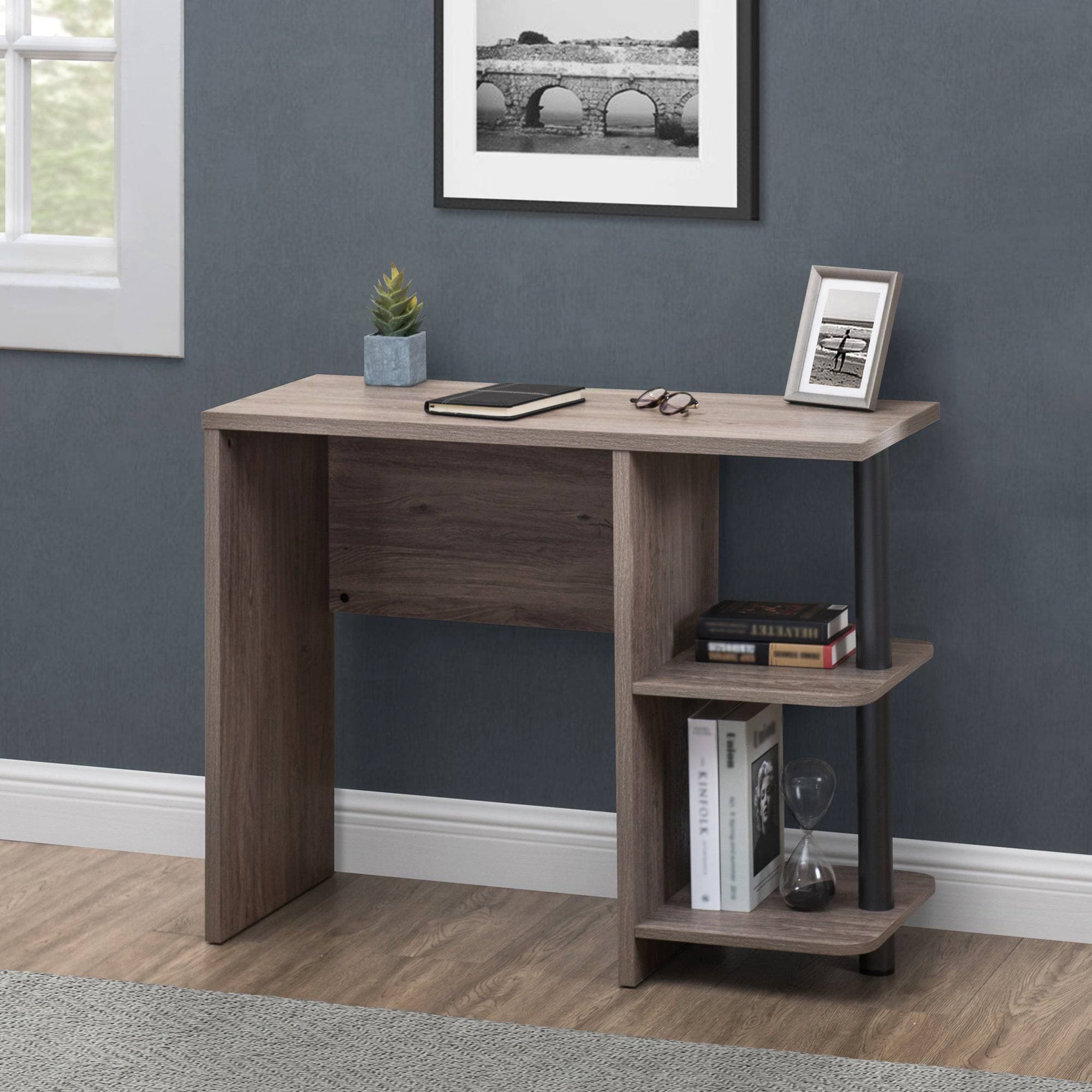 SUNJOY 39" Farmhouse Design Computer Desk with Two Open Shelves.