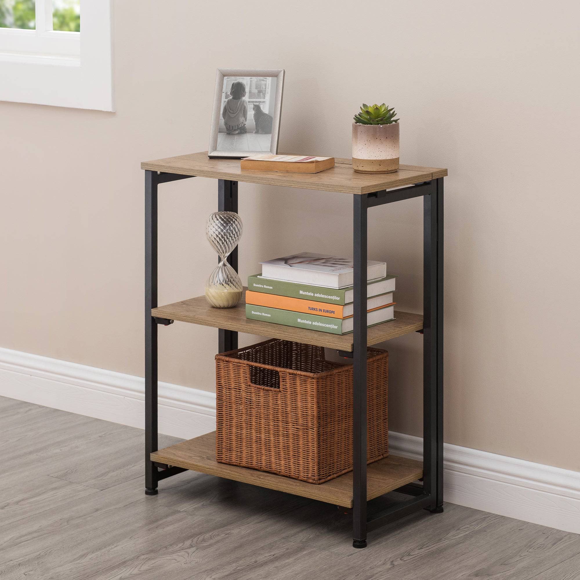 SUNJOY 24" Steel Frame Folding Bookcase with 3-Tier Shelves.