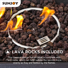Sunjoy 28 in. Smokeless Firepit Outdoor Propane Gas Slate Square LP Fire Pit Table with Propane Tank Bracket and Lava Rocks.