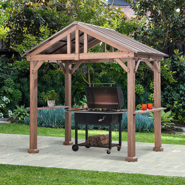 Sunjoy Outdoor Patio Wooden Pavilion Hardtop Grill Gazebo Kit for Sale.
