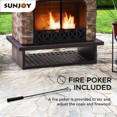 Sunjoy Outdoor Stone Fireplace with Mesh Screen Doors, Fireplace Tools.